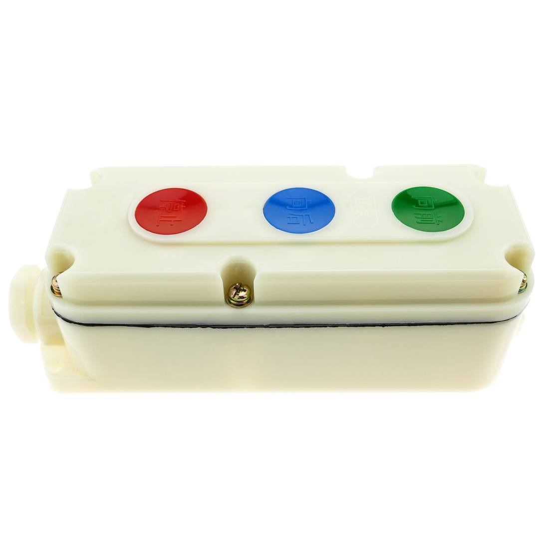 Boîte de commande grise avec 3 boutons poussoirs momentanés con frecce 2NO  et stop 1NC - Cablematic