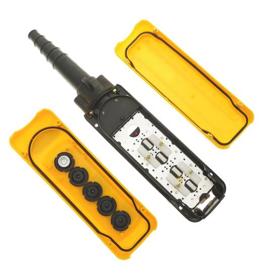 Pudełko z przyciskami chwilowymi 2 + 2 i wyłącznikiem awaryjnym serii XACA