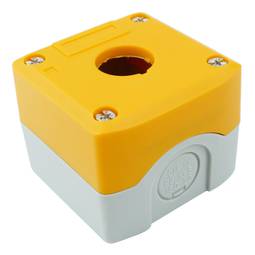 Caixa de control de dispositius elèctrics per a 1 polsador o interruptor de 22 mm groc