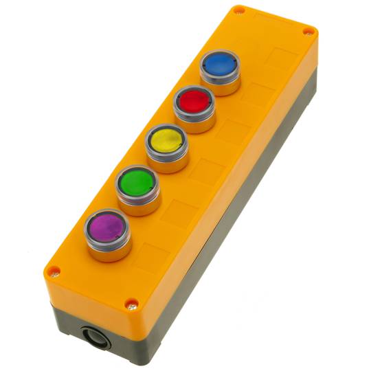 Schaltkasten elektrische Geräte für 5+1 Taster oder Schalter 22mm grau Kunststoff gelb