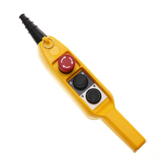 Caixa de controle com 2 botões momentâneos e paragem de emergência pela série XACA 67x90x270mm
