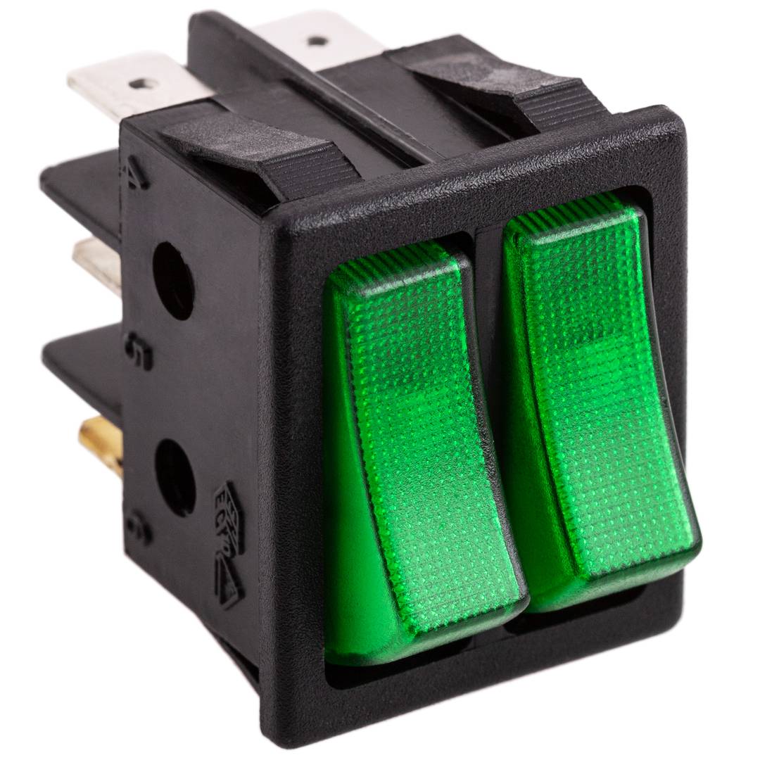 Interruptor Luminoso Basculante Verde Dos Canales Dpdt 6 Pin Cablematic 7277