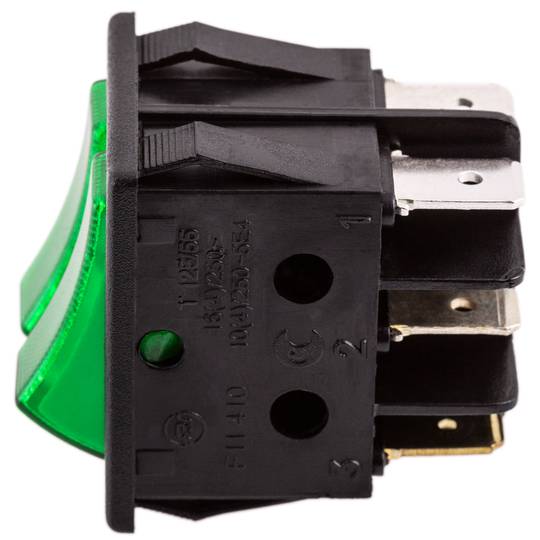 Zielony dwukanałowy przełącznik światła kołyskowego DPDT 6-pinowy