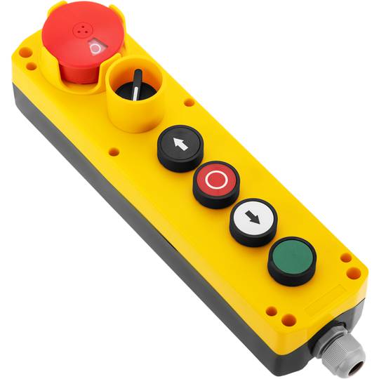 Caja de 4 pulsadores momentáneos y parada de emergencia i selector de la serie LAY5
