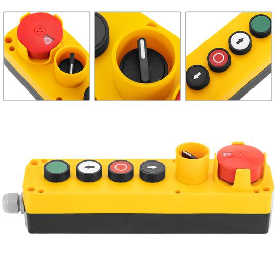 Caja de 4 pulsadores momentáneos y parada de emergencia i selector de la serie LAY5