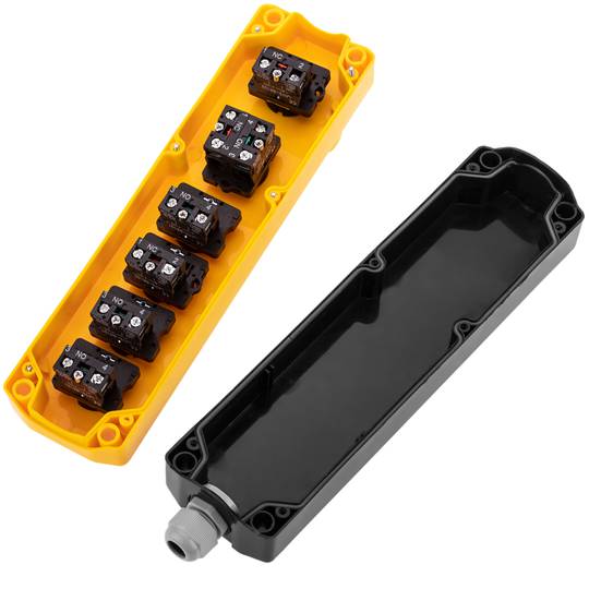 Caja de 4 pulsadores momentáneos y parada de emergencia i selector de la serie LAY5