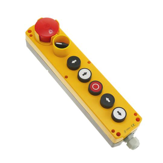 Scatola di controllo con 5 pulsanti momentaneo e arresto d'emergenza e selettore da serie LAY5