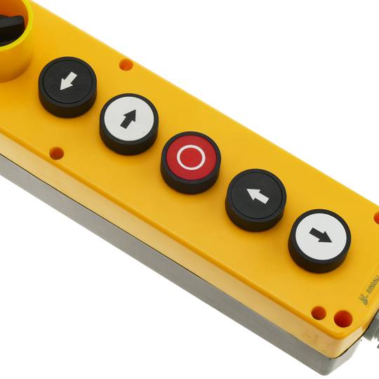 Scatola di controllo con 5 pulsanti momentaneo e arresto d'emergenza e selettore da serie LAY5