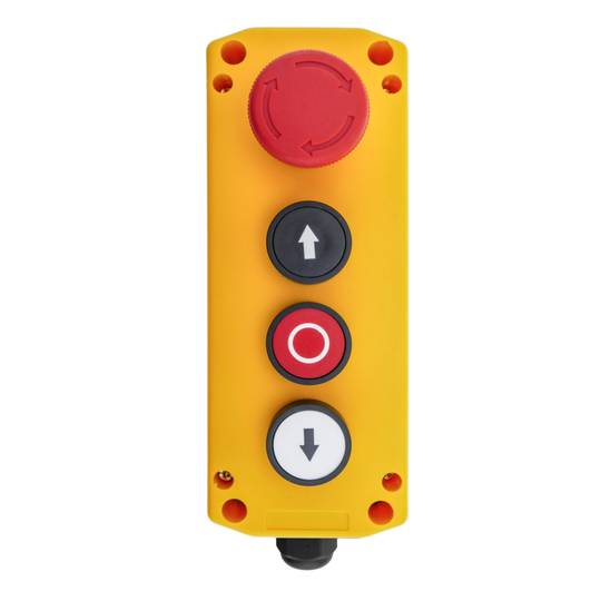 Pudełko z 3 przyciskami chwilowymi i wyłącznikiem awaryjnym serii LAY5