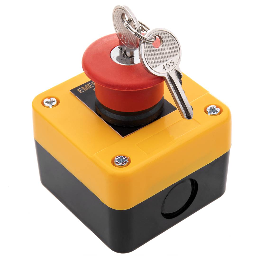Boîte de commande avec bouton poussoir et arrêt d'urgence avec clé NC -  Cablematic