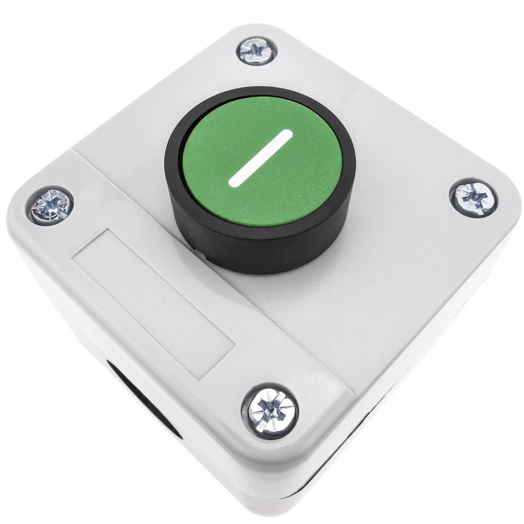 Boîte de commande avec 1 bouton poussoir momentanés vert 1NO symbole START