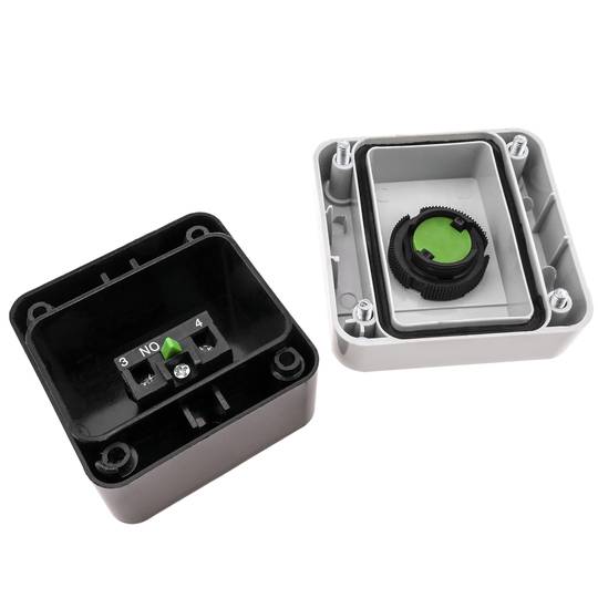 Caja de control con 1 pulsador momentáneo verde 1NO pulsador START