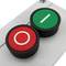 Caja de control gris/blanco con 2 pulsadores momentáneos verde 1NO rojo 1NC con símbolos