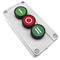 Caja de control con 3 pulsadores momentáneos verde 1NO rojo 1NC con símbolos