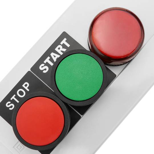 Caixa de controle com 2 botões momentâneos verde 1NO vermelho 1NC com luz LED