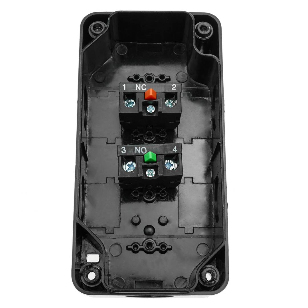 Caixa de controle com 2 botões momentâneos verde 1NO vermelho 1NC com luz LED