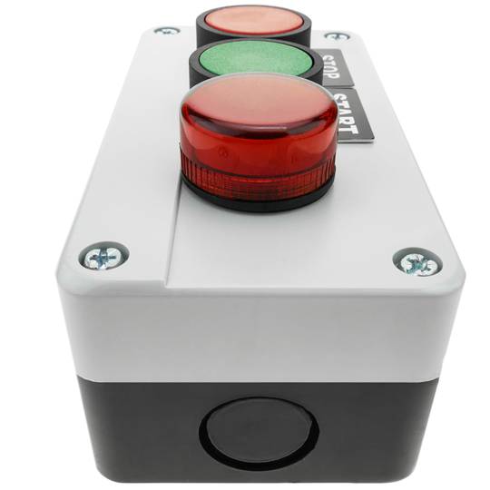 Caixa de controle com 2 botões momentâneos verde 1NO vermelho 1NC com luz LED