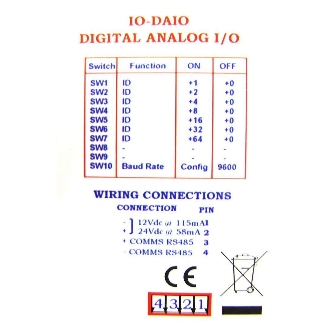 RS485 Module 2 AI 1 AO 4 DI 2 DO et 2 de RDT (IO-Brainchild Daio)