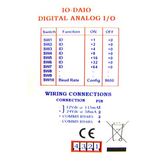 RS485 Module 2 AI 1 AO 4 DI 2 DO et 2 de RDT (IO-Brainchild Daio)