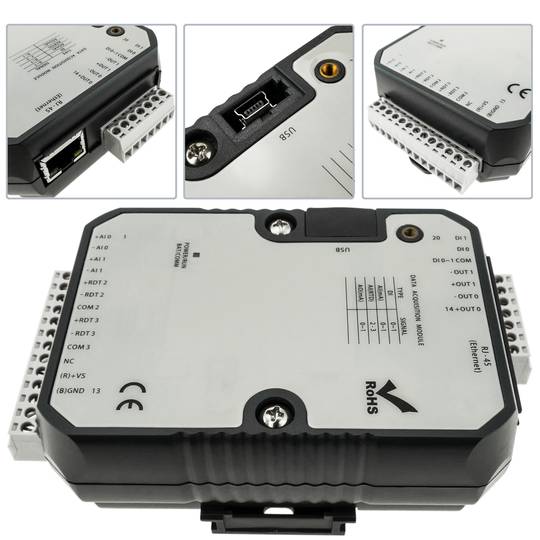 Modbus I/O Módulo Ethernet 4 entradas analógicas 2 entradas digitais 2 saídas analógicas