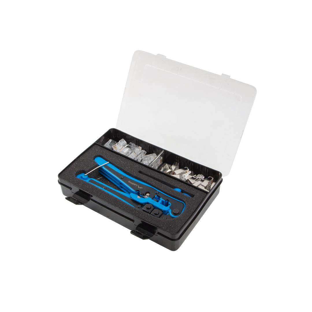 Pakket met krimptang, universele stripper en Lanberg RJ45 FTP/UTP connectoren