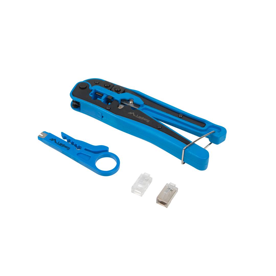 Pakket met krimptang, universele stripper en Lanberg RJ45 FTP/UTP connectoren
