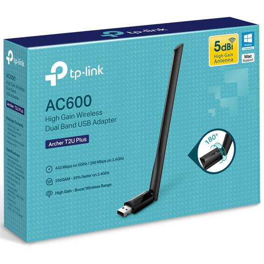Adaptador sem fio TP-Link Archer T2U Plus AC600 USB 2.0
