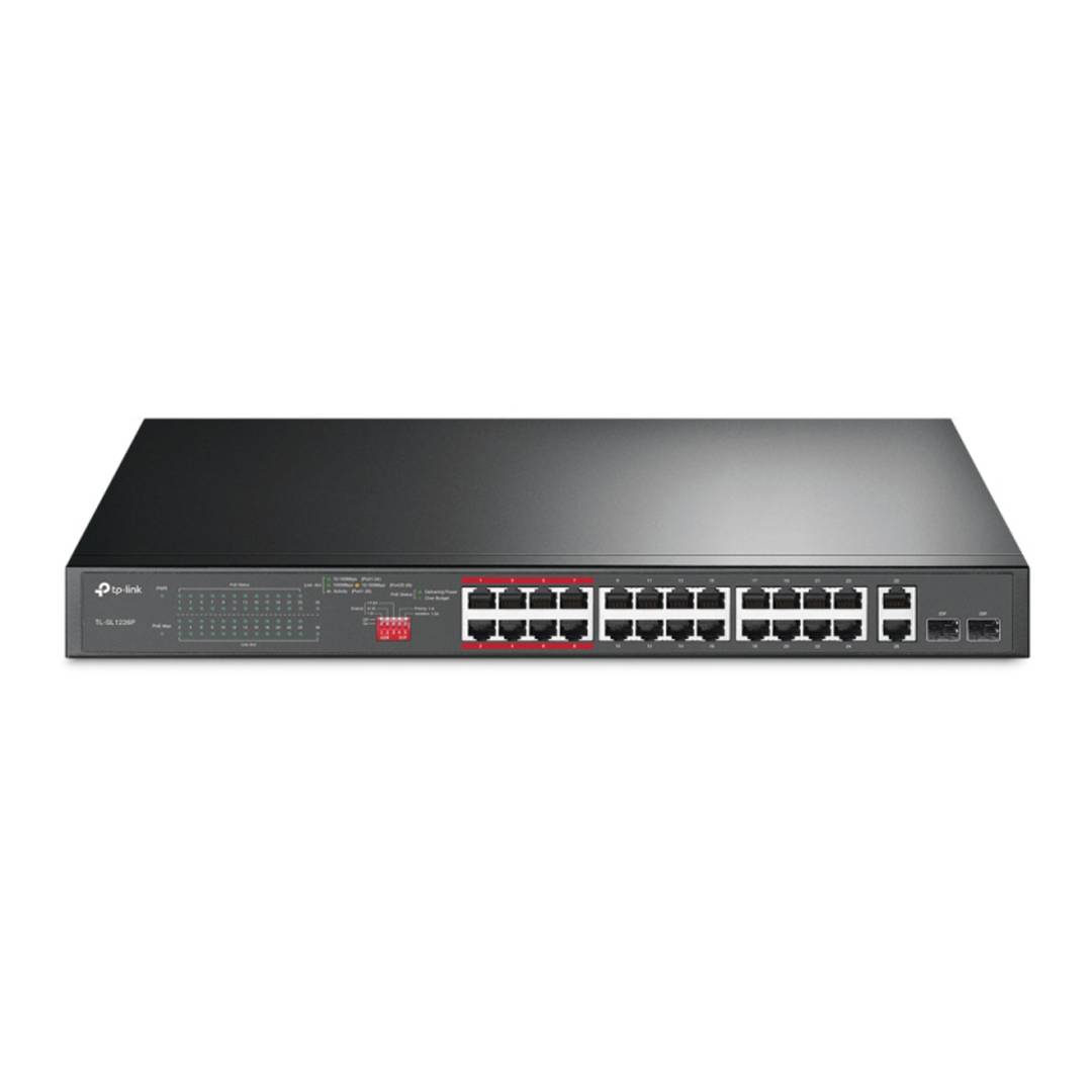 Switch with 24 ports 10/100 Mbps and 2 gigabit PoE ports from TP-Link TL-SL1226P