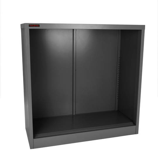 Casellario di metallo dell’ufficio con porte scorrevoli 900x900x400mm nero RackMatic