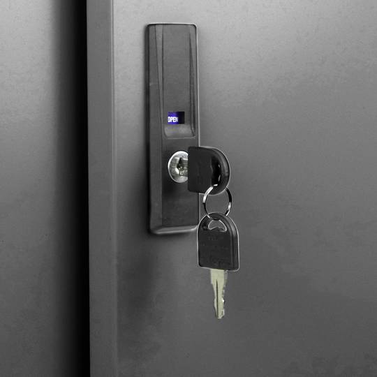 Casellario di metallo dell’ufficio con porte scorrevoli 900x900x400mm nero RackMatic