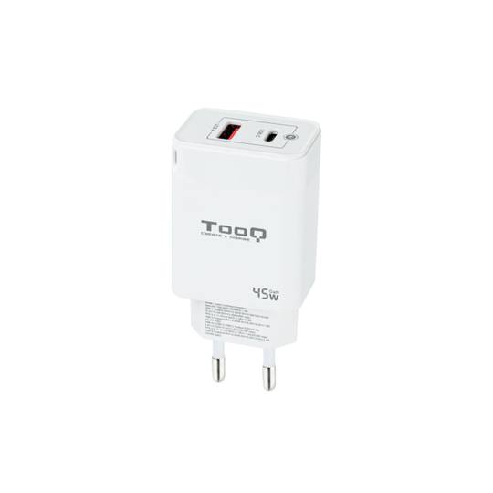 Carregador com porta USB-C PD USB-A QC de 45W cor branca TooQ TQWC-GANQCPD45WT