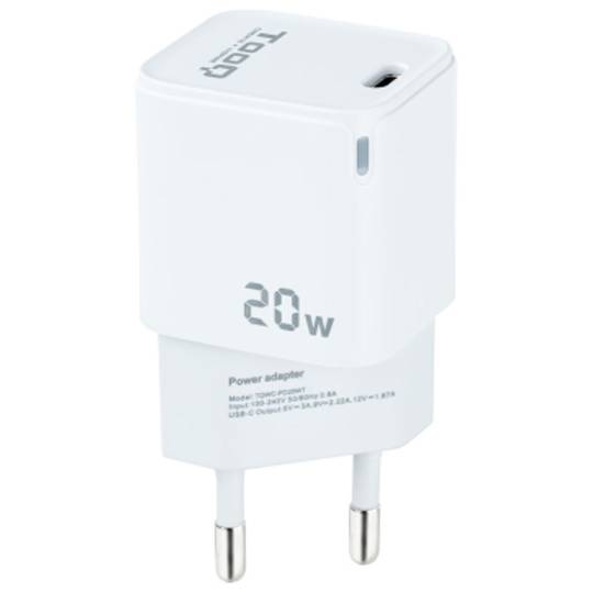 Carregador amb port USB-C PD de 20W color blanc TooQ TQWC-PD20WT
