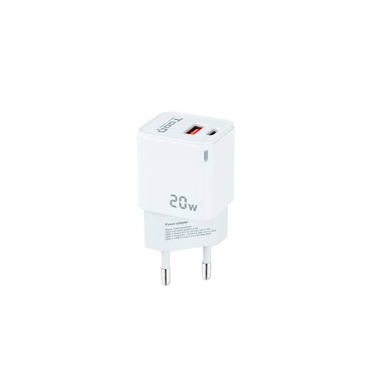 Caricabatterie con porta QC USB-C PD USB-A da 20W colore bianco TooQ TQWC-QCPD20WT