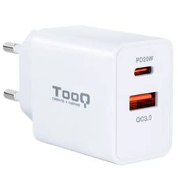 Chargeur avec port USB-C/PD 20W, couleur blanche 18W USB-A/QC TooQ TQWC-2SC04WT