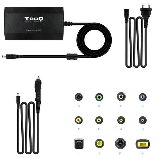 Carregador universal para laptops e outros dispositivos com 12 conectores intercambiáveis de 100 W DC, preto TooQ TQLC-100BS01M