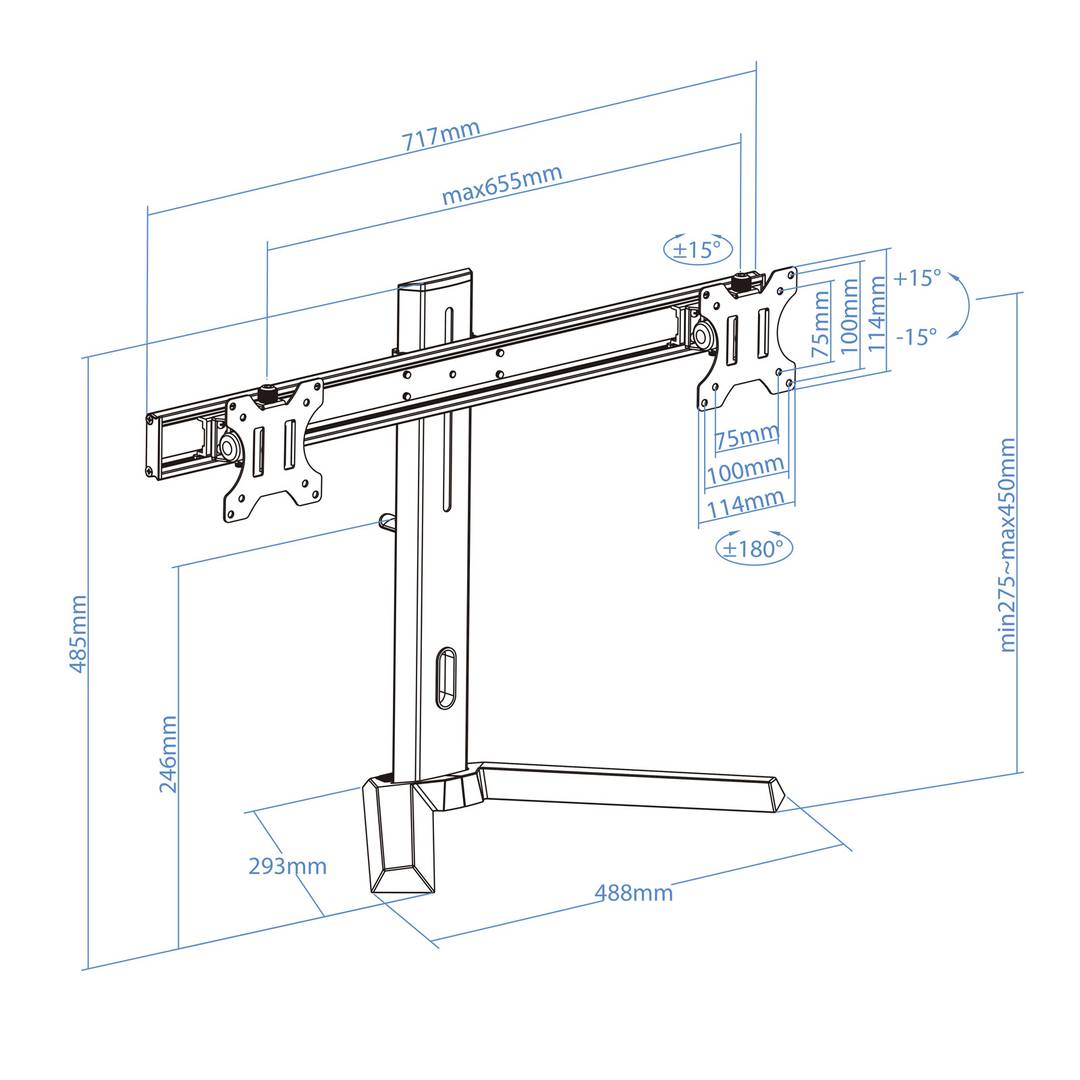 TooQ verstellbare Gaming-Tischhalterung für 2 17