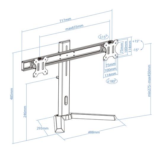 TooQ verstellbare Gaming-Tischhalterung für 2 17