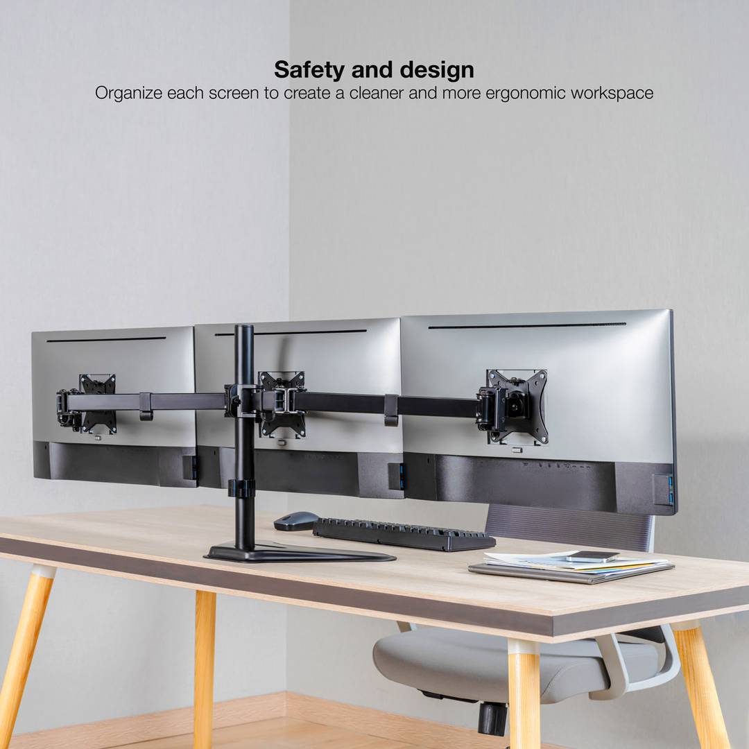 Suporte de mesa com base para 3 telas até 27