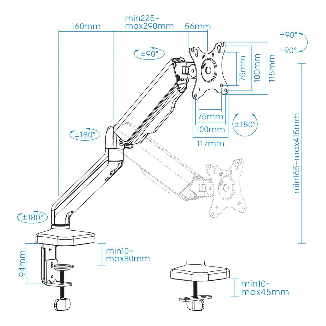 Tafelsteun met verstelbare arm voor schermen tot 32
