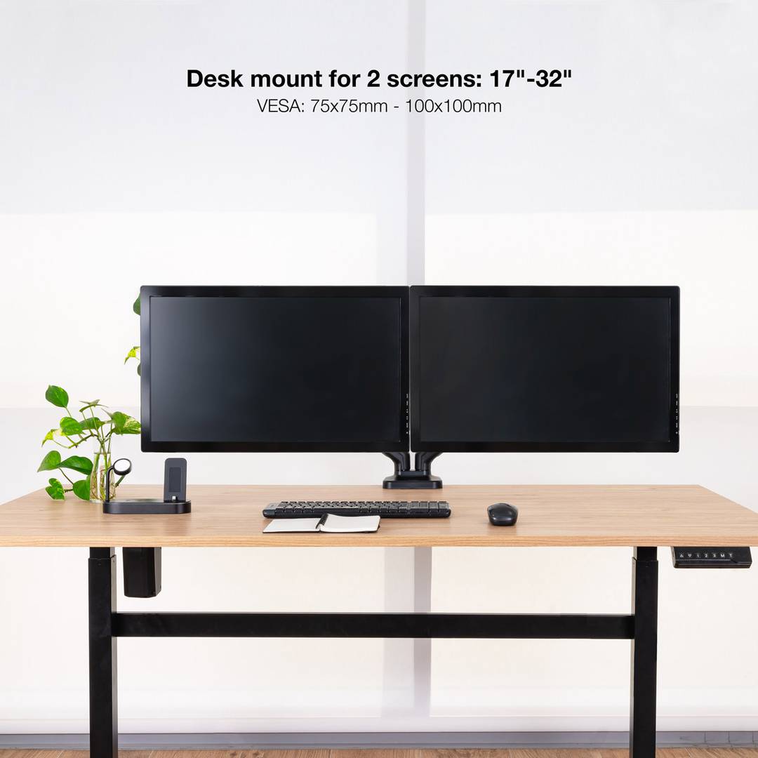 Soporte de mesa con brazos regulables para 2 pantallas hasta 32