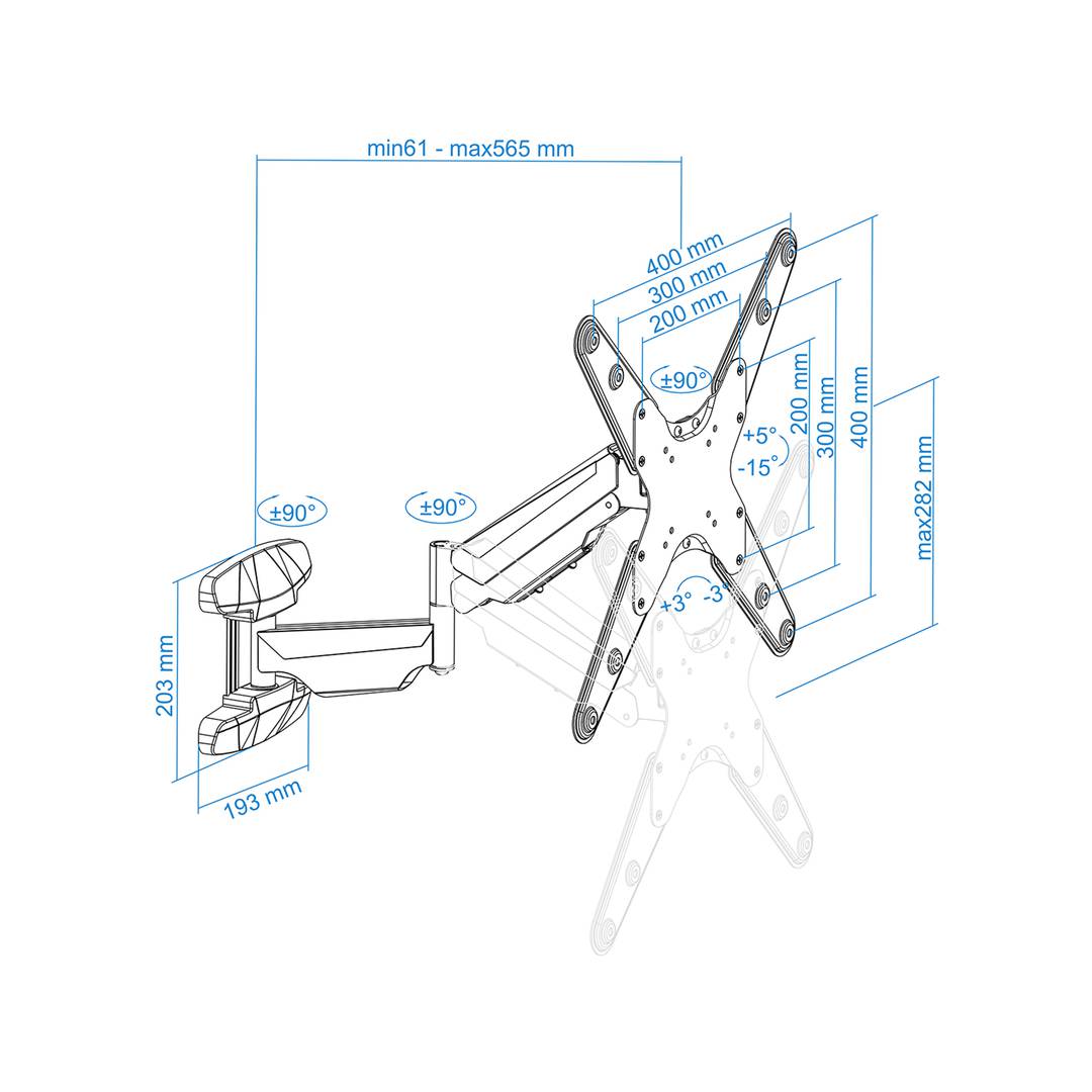 Muurbeugel met scharnierende arm voor TV-scherm van 23