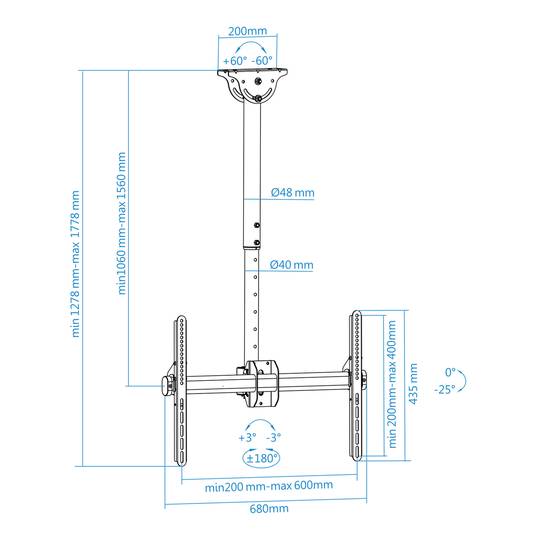 Uchwyt sufitowy do telewizora z płaskim ekranem od 37