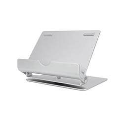 Silver aluminum riser support for smartphones and tablets up to 10"