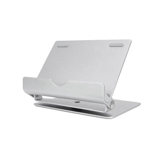 Silver aluminum riser support for smartphones and tablets up to 10