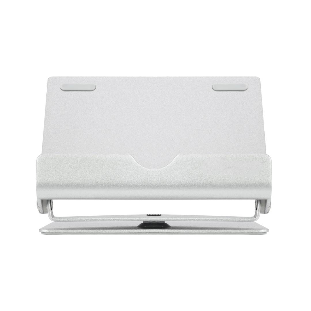 Silver aluminum riser support for smartphones and tablets up to 10