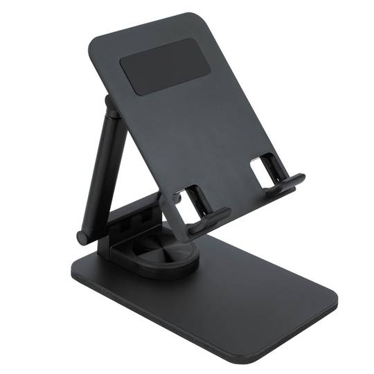 Black aluminum riser support for smartphones and tablets up to 12.9