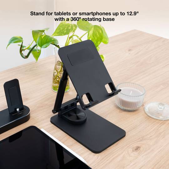 Black aluminum riser support for smartphones and tablets up to 12.9