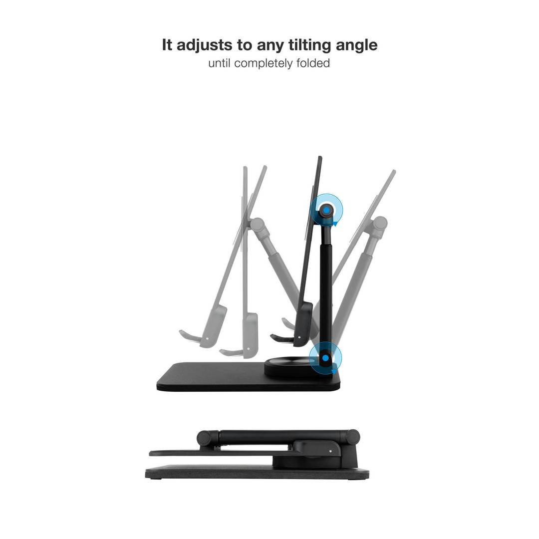 Black aluminum riser support for smartphones and tablets up to 12.9