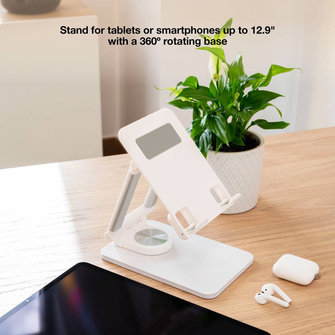 White aluminum riser support for smartphones and tablets up to 12.9