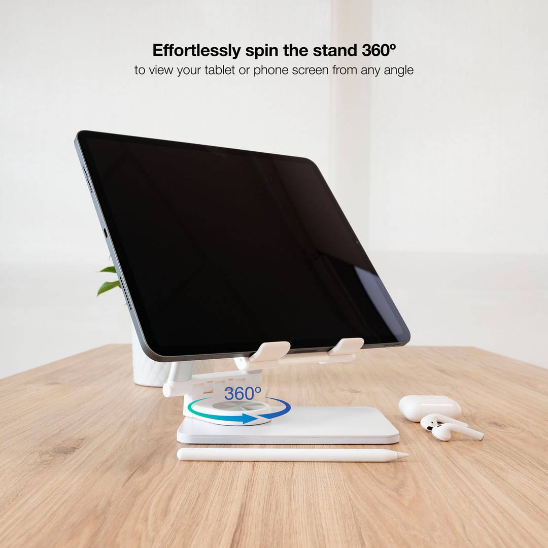 White aluminum riser support for smartphones and tablets up to 12.9